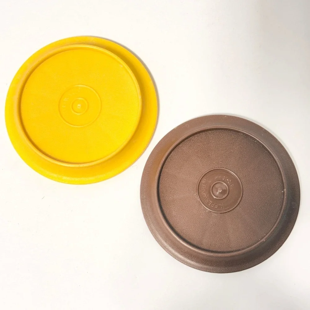 Vintage Tupperware Coasters Set‎ of 2 Yellow Brown Sunburst Retro 1313-10 USA